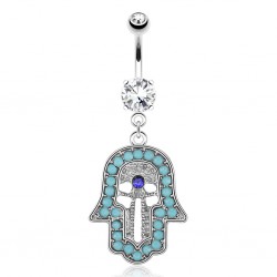 Piercing nombril main de fatma perles turquoises (D51)