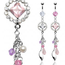 Piercing nombril pendant rose et lilas (D138)