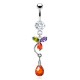 Piercing nombril goutte pendante avec motif feuille multicolore orange (D139)