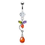 Piercing nombril multicolore goutte pendante (D139)