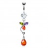 Piercing nombril goutte pendante avec motif feuille multicolore orange (D139)