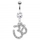 Piercing nombril motif ohm avec strass transparents