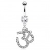 Piercing nombril motif ohm avec strass transparents