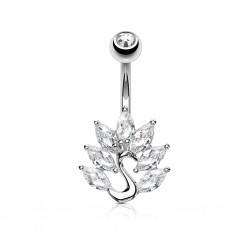 Piercing nombril plante cinq pétales transparents (D161)