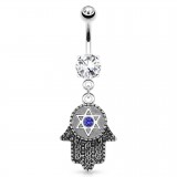 Piercing nombril main de fatma strass bleu (D180)