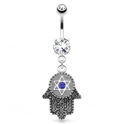 Piercing nombril main de fatma strass bleu (D180)