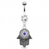 Piercing nombril main de fatma strass bleu (D180)