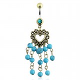 Piercing nombril vintage perles turquoises (D210)
