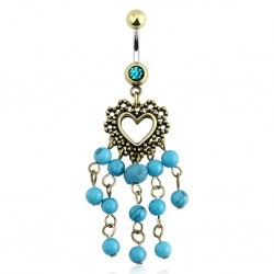Piercing nombril vintage perles turquoises (D210)