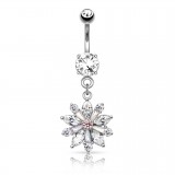 Piercing nombril fleur 63 - Transparente et rose