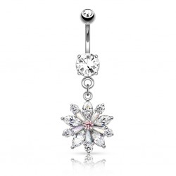 Piercing nombril fleur 63 - Transparente et rose