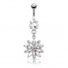 Piercing nombril fleur 63 - Transparente et rose