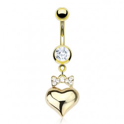 Piercing nombril plaqué-or 11 - Coeur et noeud papillon