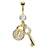 Piercing nombril plaqué-or 13 - Serrure et clé