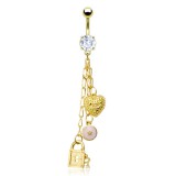 Piercing nombril plaqué-or 20 - Serrure et clé