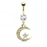 Piercing nombril plaqué-or 27 - Lune et étoile
