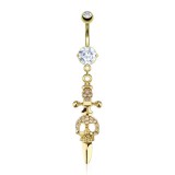 Piercing nombril plaqué-or 32 - Crâne et dague