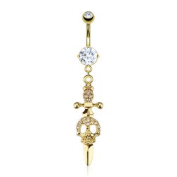 Piercing nombril plaqué-or 32 - Crâne et dague