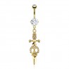 Piercing nombril plaqué or Gothique crâne et dague (32)