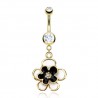 Piercing nombril plaqué or avec motif fleur noir (34)