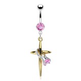 Piercing nombril plaqué-or 38 - Croix et dague