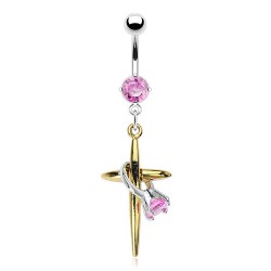 Piercing nombril plaqué-or 38 - Croix et dague