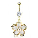Piercing nombril plaqué-or 58 - Fleur nacre