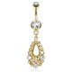 Piercing nombril plaqué or avec pendentif goutte entourée de cristaux jaune (62)