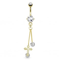 Piercing nombril plaqué-or 92 - Pendant croix
