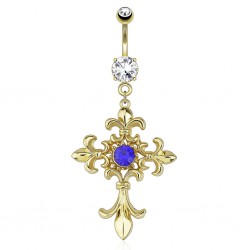 Piercing nombril plaqué-or 99 - Croix médiévale