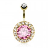 Piercing nombril plaqué-or 107 - Zircone rose