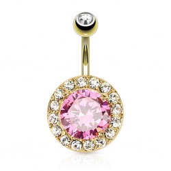 Piercing nombril plaqué-or 107 - Zircone rose