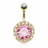 Piercing nombril plaqué-or 107 - Zircone rose
