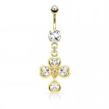 Piercing nombril plaqué-or 123 - Quatre coeurs