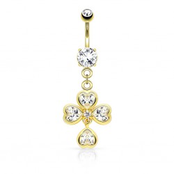 Piercing nombril plaqué-or 123 - Quatre coeurs