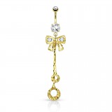 Piercing nombril plaqué-or 154 - Noeud papillon chainettes