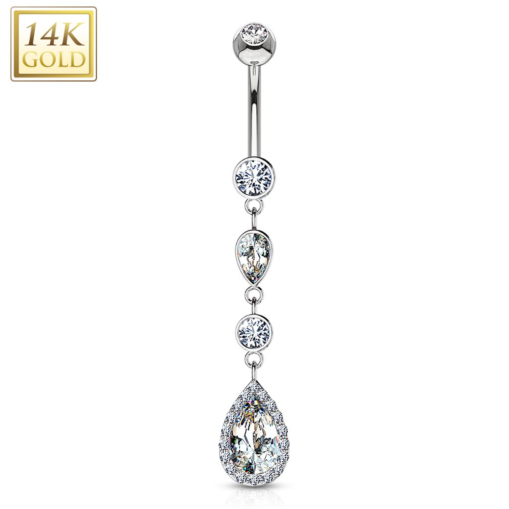 Acier Chirurgical Piercing Nombril en Argent ou Plaqué or Pendentif Larmes