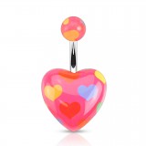 Piercing nombril UV 112 - Coeurs rose avec coeurs