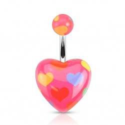 Piercing nombril UV 112 - Coeurs rose avec coeurs