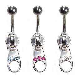 Piercing nombril zip trois strass (D03)