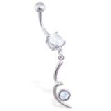 Piercing nombril virgule et zircone (D104)