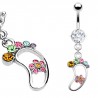 Piercing nombril banane pied avec motif pied multicolore