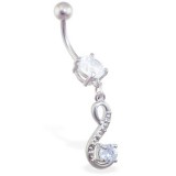 Piercing nombril vrille et zircone transparent (D149)