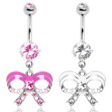 Piercing nombril noeud papillon 25 - Strass roses ou blanc
