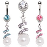 Piercing nombril vrilles et perle (D143)