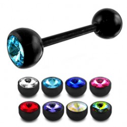 Piercing de langue UV 58 - Flexible noir avec strass