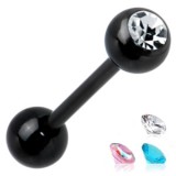 Piercing pour langue PVD 18 - noir strass