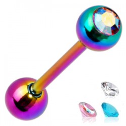 Piercing pour langue PVD 20 - Rainbow strass