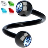 Piercing spirale 36 - PVD noir strass