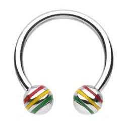 Piercing fer à cheval 21 - Acier rasta boules